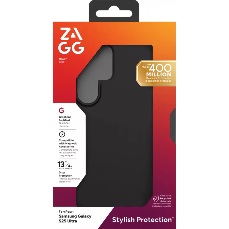 ZAGG Milan Snap (Opaque) Samsung Galaxy S25 Ultra Schwarz, Hülle, Samsung, Galaxy S25 Ultra, 17,5 cm (6,9 inch), Schwarz