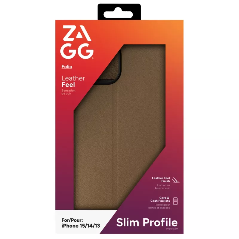 ZAGG Folio Hülle iPhone 17e/16e/15/14/13 Braun, Folio, Apple, iPhone 17e/16e/15/14/13, 15,5 cm (6,1 inch), Braun