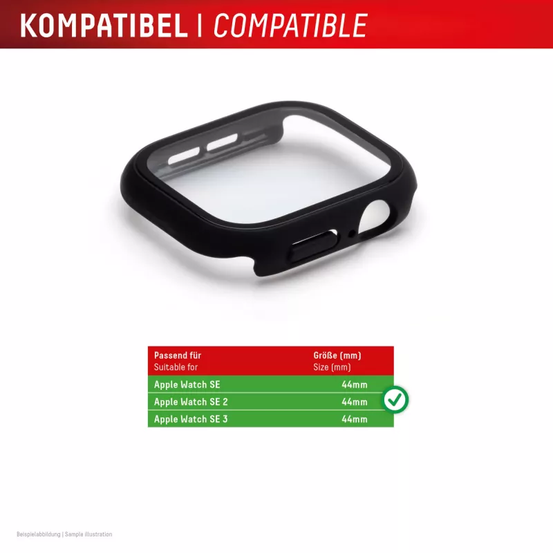 Bildschirmschutz PanzerGlass Displex 10H für Apple Watch SE3/SE2/SE (44mm) – Ganzkörper, IP68, aufclipsbar, schwarz matt