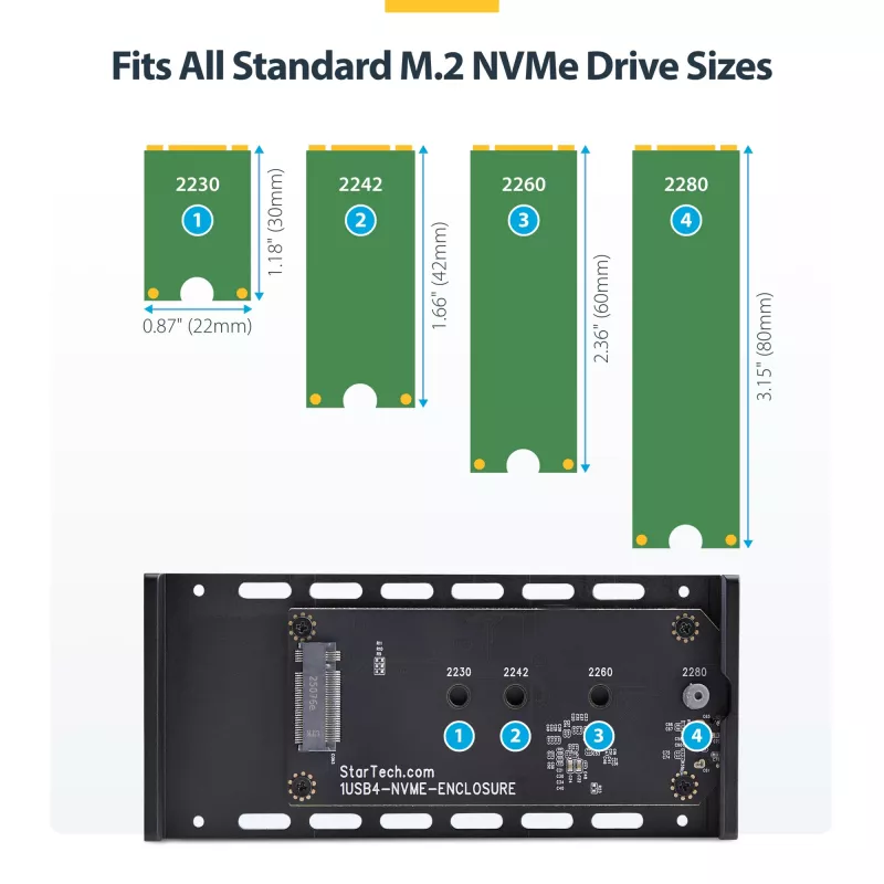 StarTech.com USB4 M.2 NVMe-Gehäuse, 40 Gbit/s, externes USB-C/Thunderbolt NVMe SSD-Gehäuse, Aluminium-Kühlkörpergehäuse, B+M/M-Key