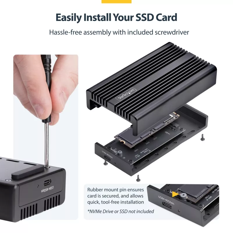 StarTech.com USB4 M.2 NVMe-Gehäuse, 40 Gbit/s, externes USB-C/Thunderbolt NVMe SSD-Gehäuse, Aluminium-Kühlkörpergehäuse, B+M/M-Key