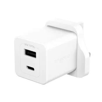 PanzerGlass empower™ by ® Turbo 35W Ladegerät inkl. USB-C + USB-A | UK-Stecker | Silberweiß