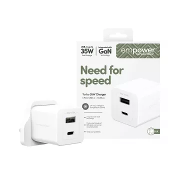 PanzerGlass empower™ by ® Turbo 35W Ladegerät inkl. USB-C + USB-A | UK-Stecker | Silberweiß