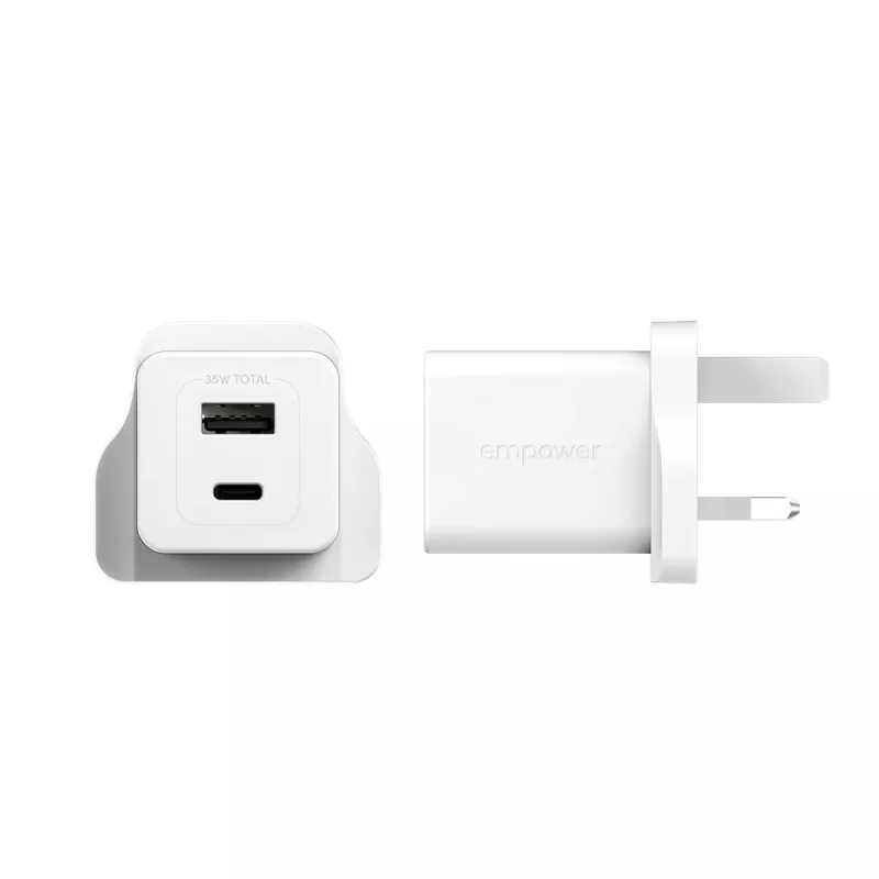 PanzerGlass empower™ by ® Turbo 35W Ladegerät inkl. USB-C + USB-A | UK-Stecker | Silberweiß