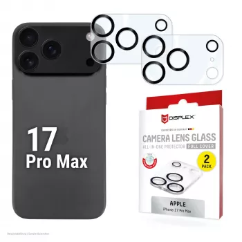 Displex Full Cover Kameralinsen-Schutzglas iPhone 17 Pro Max, 10H, Kompletter Kameraschutz, Schnellmontage, 2er-Pack