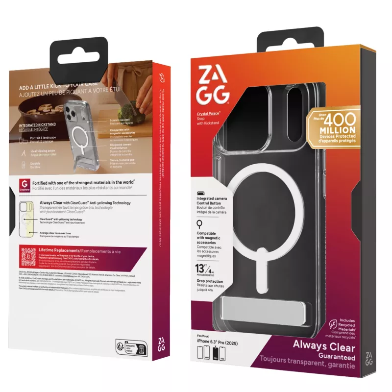 Cover ZAGG Crystal Palace Snap Kickstand Hülle für Apple iPhone 17 Pro Transparent