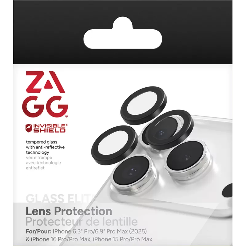 InvisibleShield Glass Elite (CameraRings) Objektivschutz für Apple iPhone 17 Pro/17 Pro Max 16 Pro/16 Pro Max/15 Pro/15 Pro Max Schwarz
