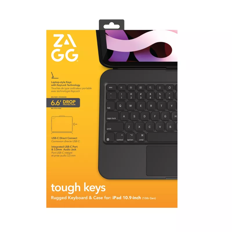 ZAGG Tough Keys-Apple-iPad 10th Gen/A16-Schwarz-Deutsch(B2B Brown Box)