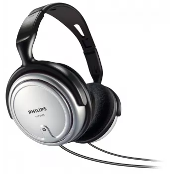 Philips SHP2500/10 kabelgebundene Over-Ear-Kopfhörer für TV, 6 m Kabel, 3,5/6,3-mm-Klinke, 9 - 23000 Hz, 32 Ohm, Lautstärkeregler, Schwarz/Silber