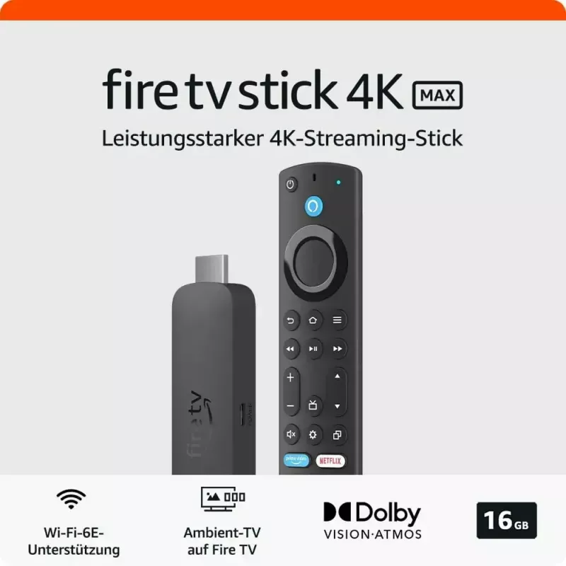Smart-TV-Dongle Amazon 4K Ultra HD USB, Wi‑Fi 6 (802.11ax), 3840×2160, USB-Stromversorgung, schwarz