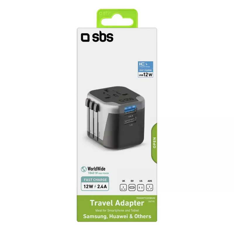 Netzteil für Mobilgeräte SBS Mobile TEADAPT2USBUNI — schwarz/silber, USB-Adapter