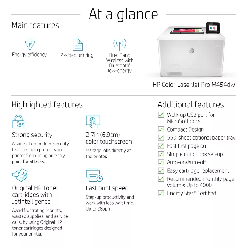HP Color LaserJet Pro M454dw, Drucken, Front-USB-Druck; Duplexdruck