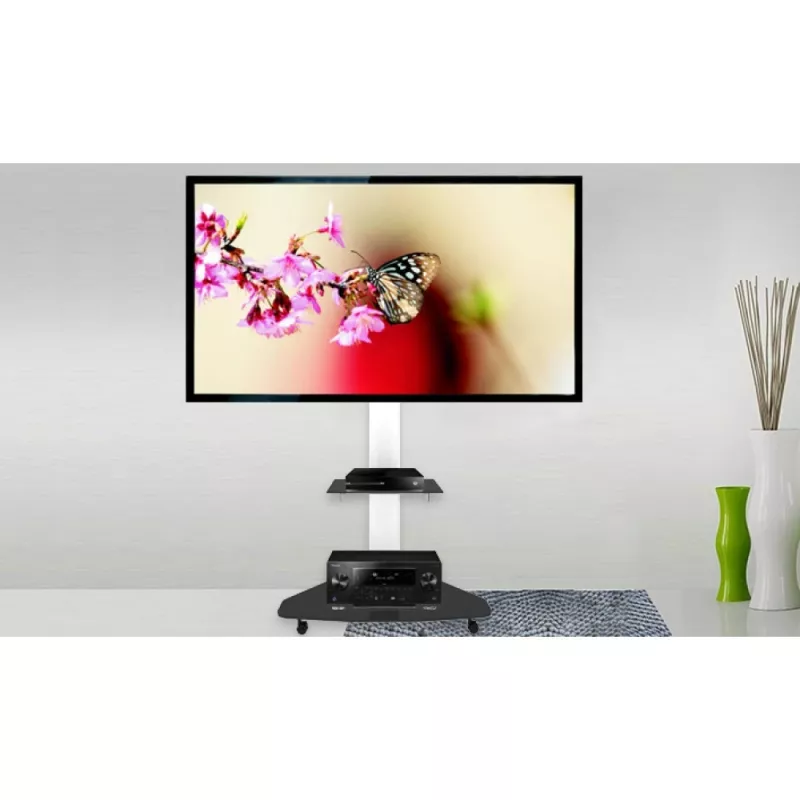 Techly Bodenständer mit Ablagewagen TV LCD/LED/Plasma 37-70 Zoll Weiß