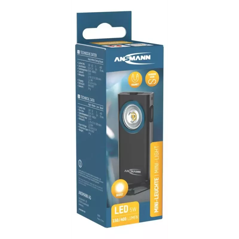 Schlüsselbund-Taschenlampe Ansmann ML400R Schwarz LED 5W USB-aufladbar