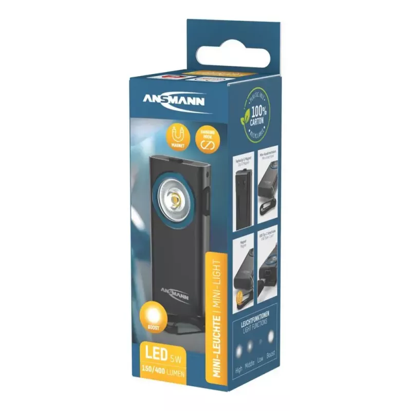 Schlüsselbund-Taschenlampe Ansmann ML400R Schwarz LED 5W USB-aufladbar