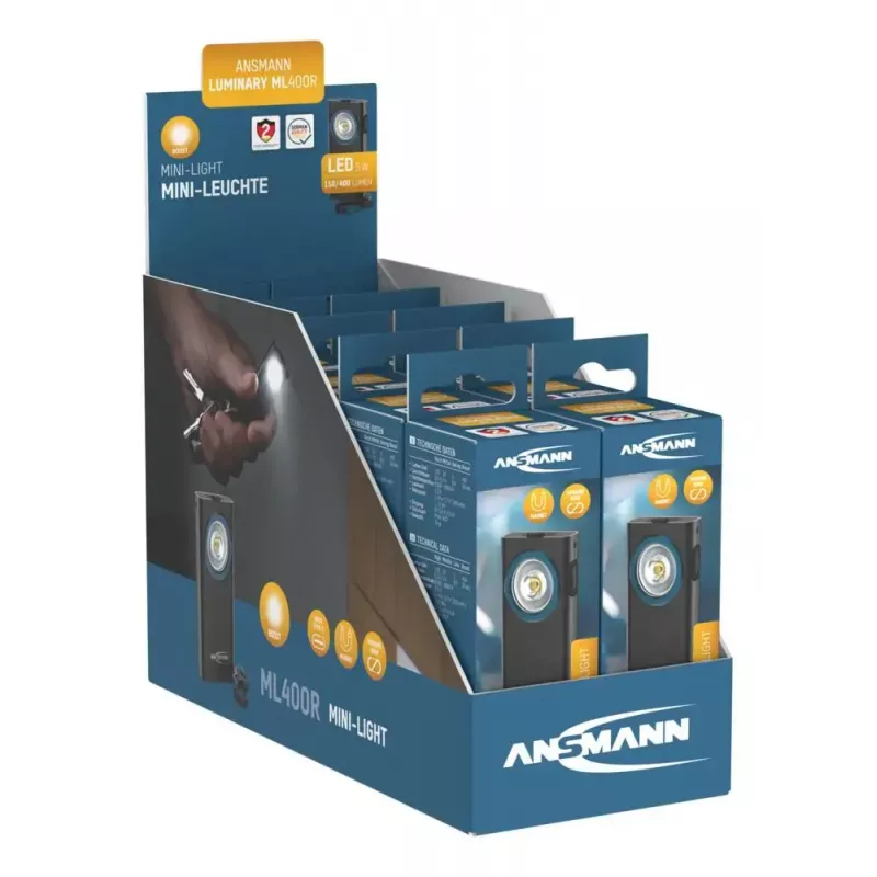 Schlüsselbund-Taschenlampe Ansmann ML400R Schwarz LED 5W USB-aufladbar
