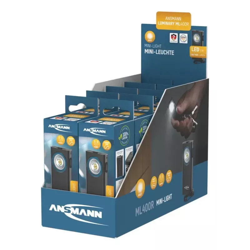 Schlüsselbund-Taschenlampe Ansmann ML400R Schwarz LED 5W USB-aufladbar