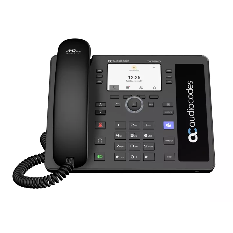 AudioCodes Teams C435HD-R IP-Telefon PoE GbE schwarz, IP-Telefon, Schwarz, Kabelgebundenes Handgerät, Android, SIP info, Tasten