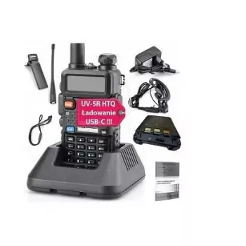Handfunkgerät Baofeng UV-5R HTQ USB-C Dualband 5 W, 1800 mAh, FM 64–108 MHz, Schwarz