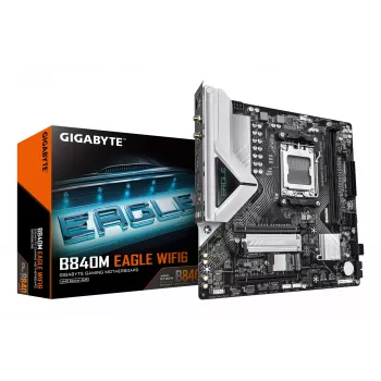 GIGABYTE B840M EAGLE WIFI6 Motherboard - AMD Ryzen 9000 CPUs, 5+2+2 Phasen VRM, bis zu 7600 MHz DDR5 (O.C.), 1x PCIe 4.0 + 1x PCIe 3.0 M.2, Wi-Fi 6, 2,5 GbE LAN, USB 3.2 Gen 1