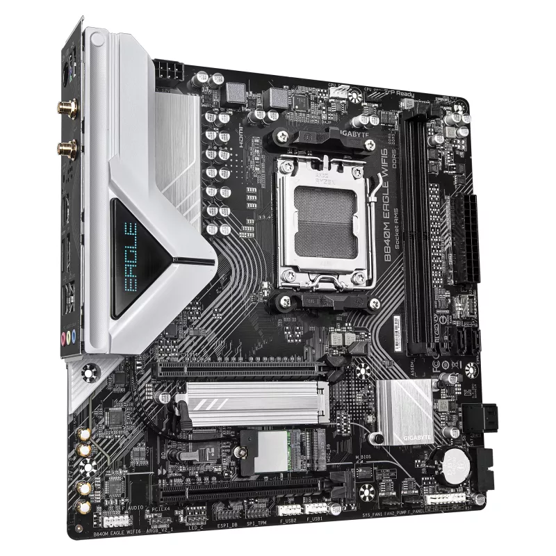 GIGABYTE B840M EAGLE WIFI6 Motherboard - AMD Ryzen 9000 CPUs, 5+2+2 Phasen VRM, bis zu 7600 MHz DDR5 (O.C.), 1x PCIe 4.0 + 1x PCIe 3.0 M.2, Wi-Fi 6, 2,5 GbE LAN, USB 3.2 Gen 1