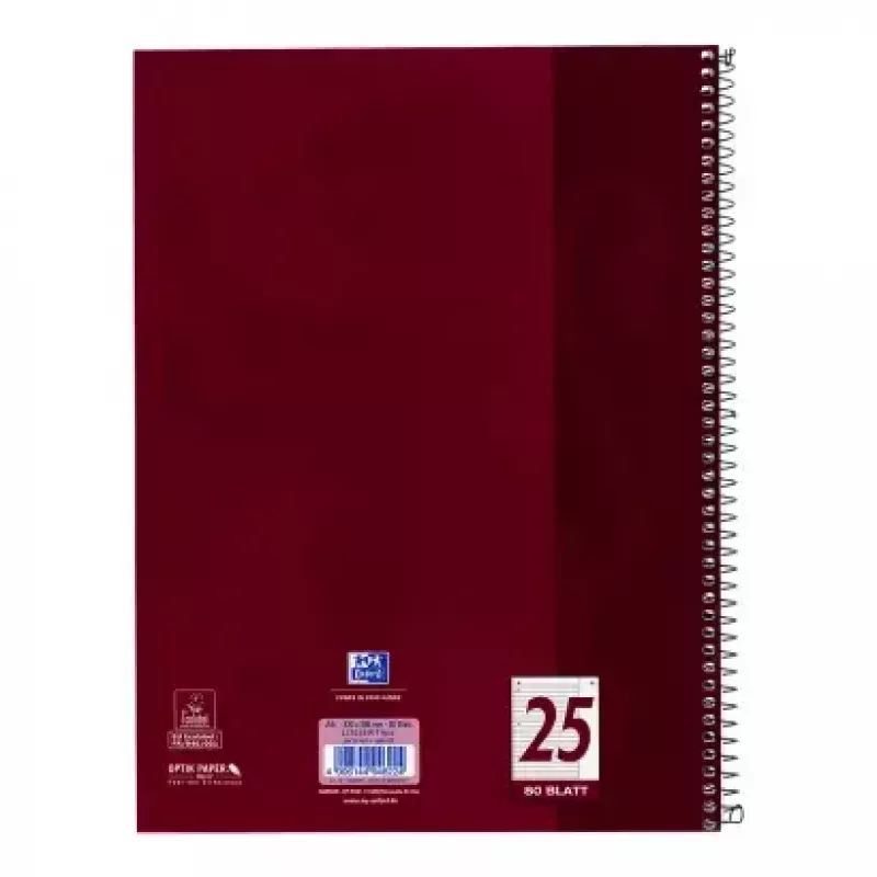 Schreibheft Oxford 100050355 A4 80 Blatt Bordeaux