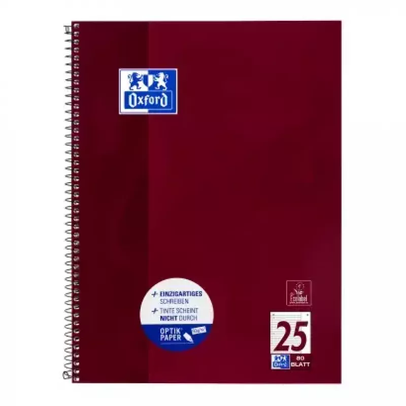 Schreibheft Oxford 100050355 A4 80 Blatt Bordeaux