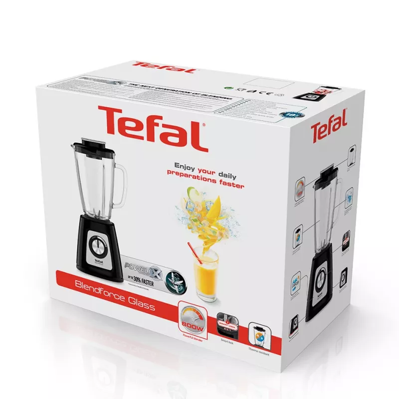 Tischmixer Tefal BL4358 – 800 W, 1,25 l Glaskrug, Eiszerkleinerung, Schwarz/Edelstahl gebürstet