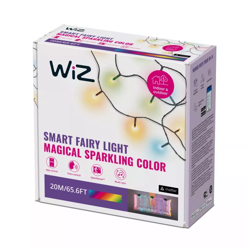 WiZ Fairy Light 20M, intelligente Lichterkette, Wi-Fi/Bluetooth, Schwarz, Wi-Fi 4 (802.11n), 802.11b, 802.11g, LED, Kunststoff