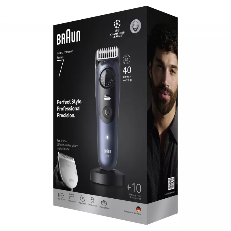 Barttrimmer Braun BeardTrimmer 7 BT7540 0.5-20 mm Batterie Schwarz Blau