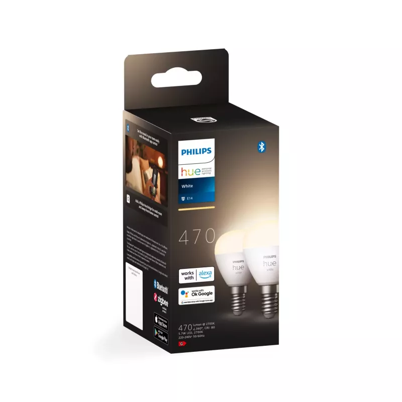 Smart-Glühbirne Philips Hue White Lustre E14 Bluetooth Zigbee 2er-Pack