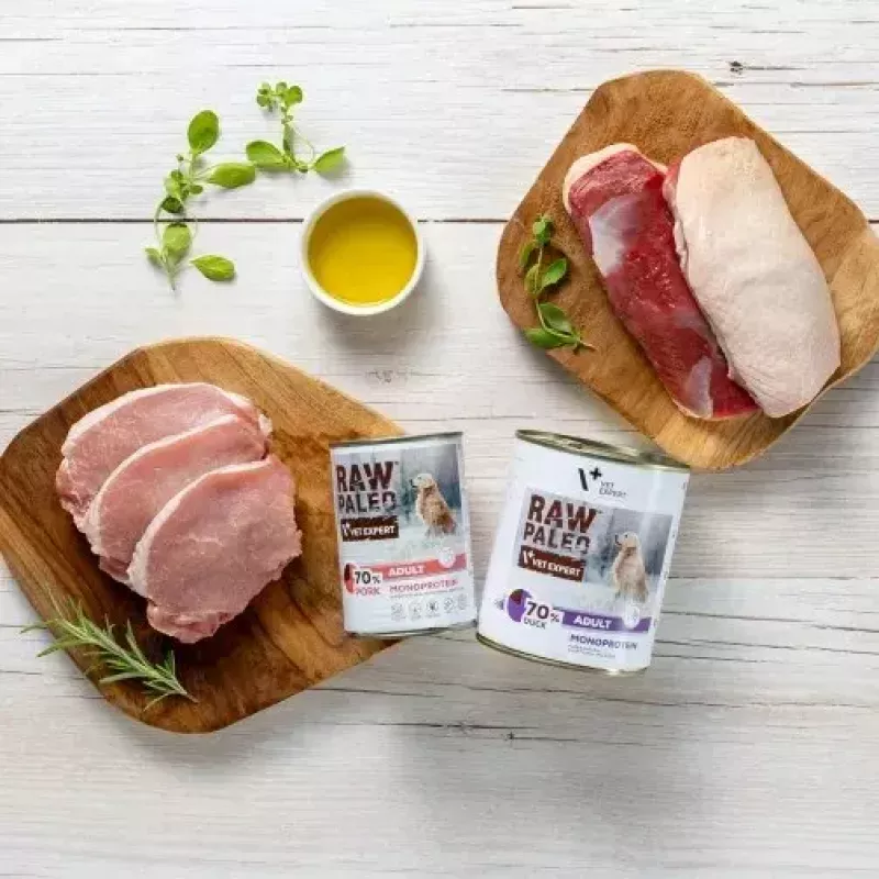 Nassfutter für Hunde VETEXPERT RAW PALEO Adult Monoprotein Schwein 800 g Dose, getreidefrei, gluten- und sojafrei