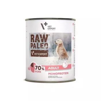 Nassfutter für Hunde VETEXPERT RAW PALEO Adult Monoprotein Schwein 800 g Dose, getreidefrei, gluten- und sojafrei