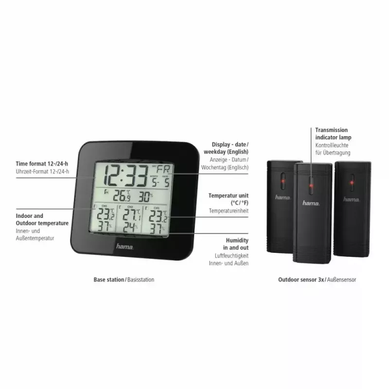Hama „EWS-Trio“ Wetterstation, mit drei Sensoren, schwarz