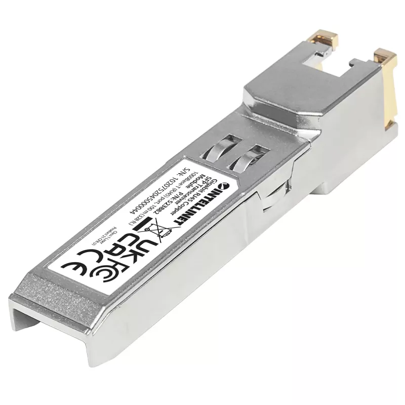 Intellinet Transceiver-Modul optisch, Gigabit RJ45 Kupfer SFP, 1000Base-T (RJ45) Port, 100 m, MSA-konform, entspricht Cisco GLC-T, Ethernet, Glasfaser, drei Jahre Garantie