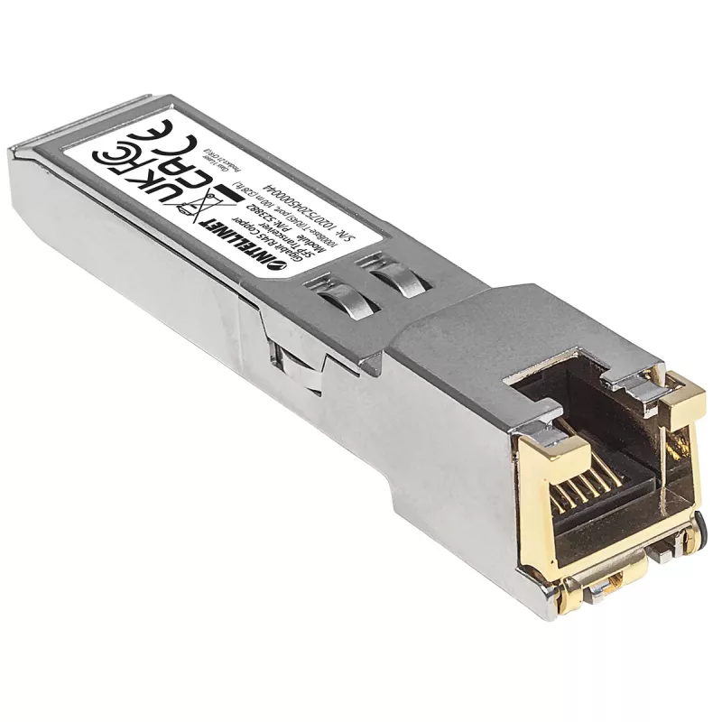 Intellinet Transceiver-Modul optisch, Gigabit RJ45 Kupfer SFP, 1000Base-T (RJ45) Port, 100 m, MSA-konform, entspricht Cisco GLC-T, Ethernet, Glasfaser, drei Jahre Garantie