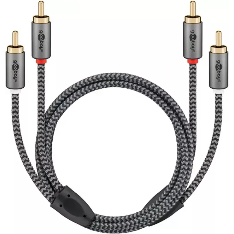 Audiokabel WENTRONIC Goobay 65292 — 2×Cinch-Stecker auf 2×Cinch-Stecker, 1 m, Kupfer, vergoldet, magnetisch geschirmt