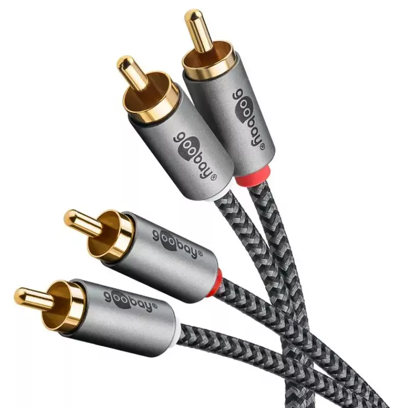 Audiokabel WENTRONIC Goobay 65292 — 2×Cinch-Stecker auf 2×Cinch-Stecker, 1 m, Kupfer, vergoldet, magnetisch geschirmt