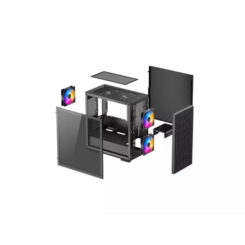 PC-Gehäuse DeepCool MATREXX 40 3FS Micro Tower — Micro ATX/Mini-ITX, gehärtetes Glas, 3x140/2x120 Lüfterunterstützung, GPU bis zu 320 mm, 2x3,5 Zoll + 2x2,5 Zoll, Schwarz