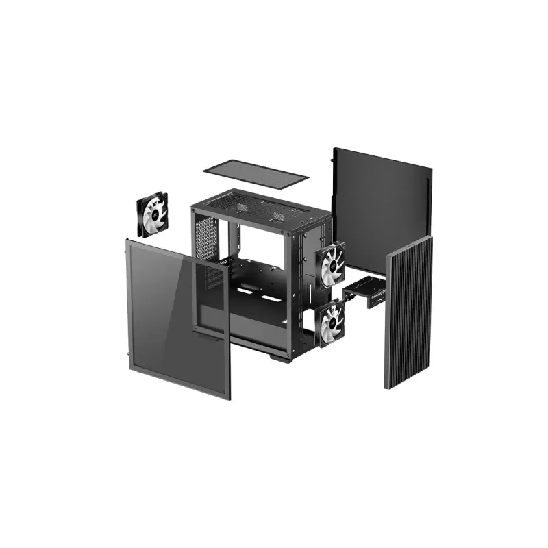 PC-Gehäuse DeepCool MATREXX 40 3FS Micro Tower — Micro ATX/Mini-ITX, gehärtetes Glas, 3x140/2x120 Lüfterunterstützung, GPU bis zu 320 mm, 2x3,5 Zoll + 2x2,5 Zoll, Schwarz