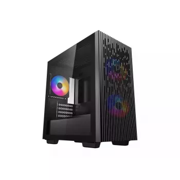 PC-Gehäuse DeepCool MATREXX 40 3FS Micro Tower — Micro ATX/Mini-ITX, gehärtetes Glas, 3x140/2x120 Lüfterunterstützung, GPU bis zu 320 mm, 2x3,5 Zoll + 2x2,5 Zoll, Schwarz