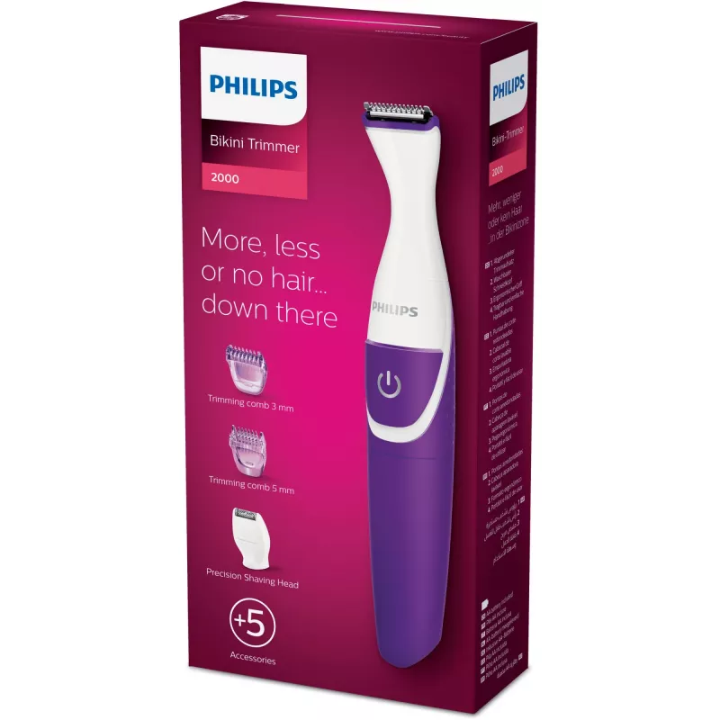 Bikinitrimmer Philips Essential BRT383/15, 3 Längenstufen, AA-Batterie, 120 Min. Laufzeit, Weiß/Violett