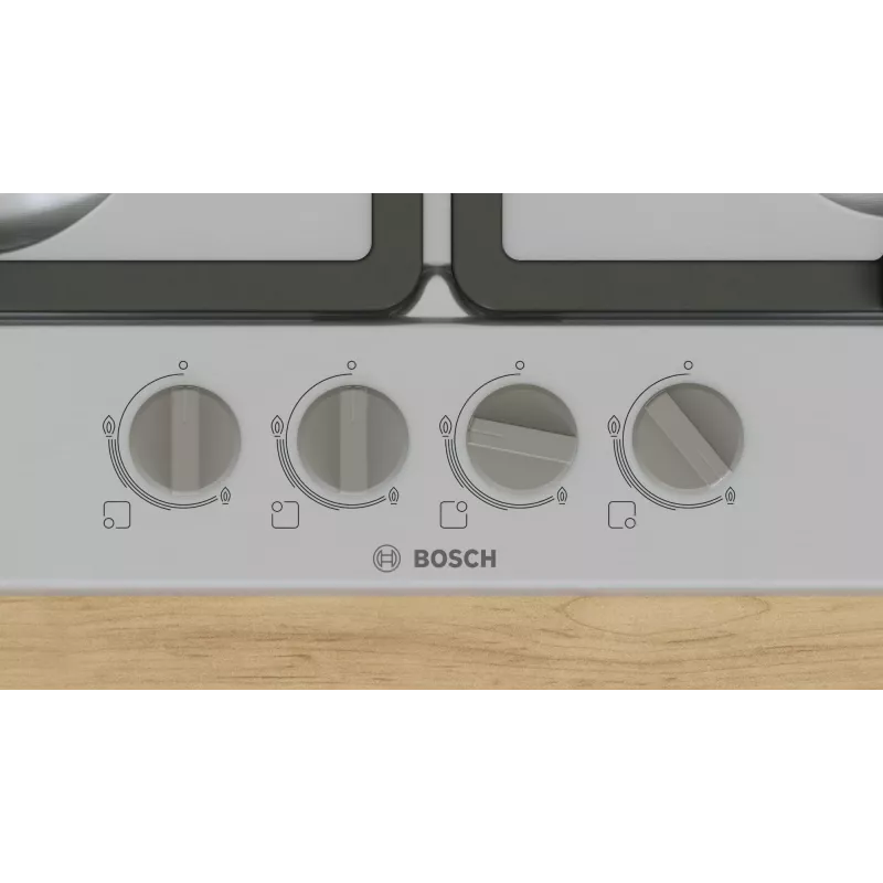 Einbau-Gaskochfeld Bosch Serie 4 PGH6B5K90, 4-Zonen Edelstahl, 60 cm, Drehregler, Wokbrenner