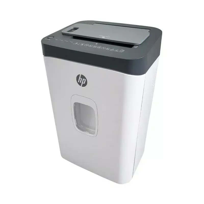 Aktenvernichter HP ONESHRED Auto 200CC — automatische Zufuhr für 200 Blatt, Mikroschnitt P-4, 28-Liter-Auffangbehälter, weiß-grau