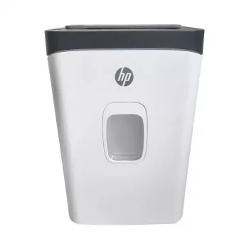 Aktenvernichter HP ONESHRED Auto 200CC — automatische Zufuhr für 200 Blatt, Mikroschnitt P-4, 28-Liter-Auffangbehälter, weiß-grau