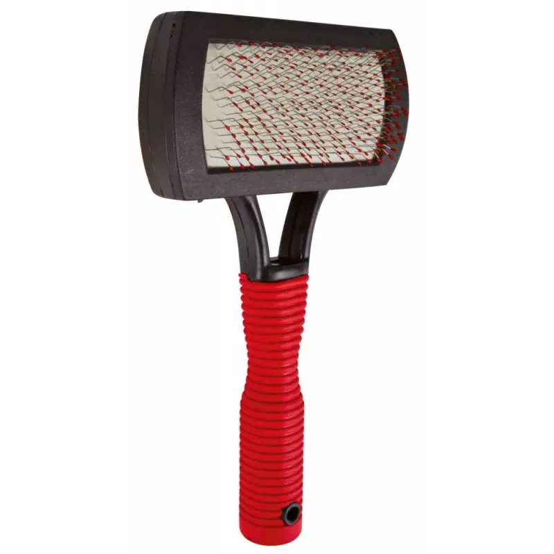 Bürste Trixie 2301 Gummi-Pflegebürste für Katzen und Hunde, ergonomischer rutschfester Griff, rot/schwarz
