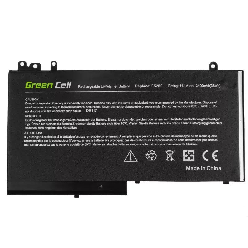 Akku Grün Cell DE117 für DELL Latitude 11 3150/3160, 12/ E5250/E5270 — LiPo 11.1V 3400mAh, 4 Zellen, schwarz
