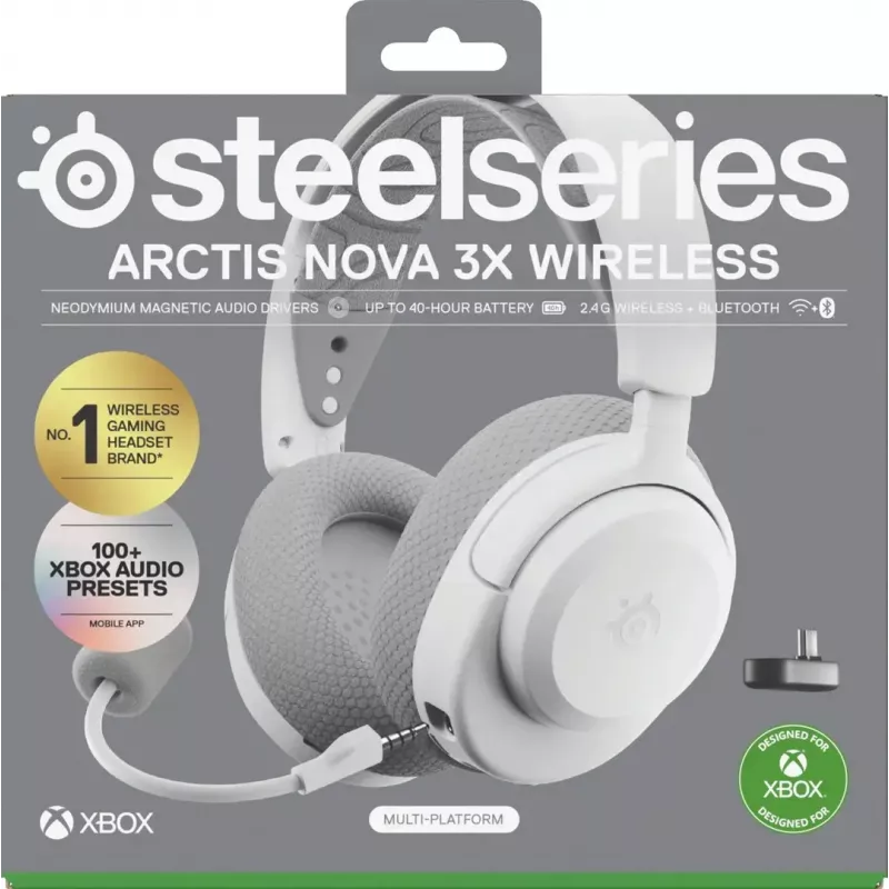 Headset STEELSERIES Arctis Nova 3X Wireless — binaurales Over-Ear-Headset, Bluetooth 5.3, 2,4 GHz RF, 40 h Akku, USB-C