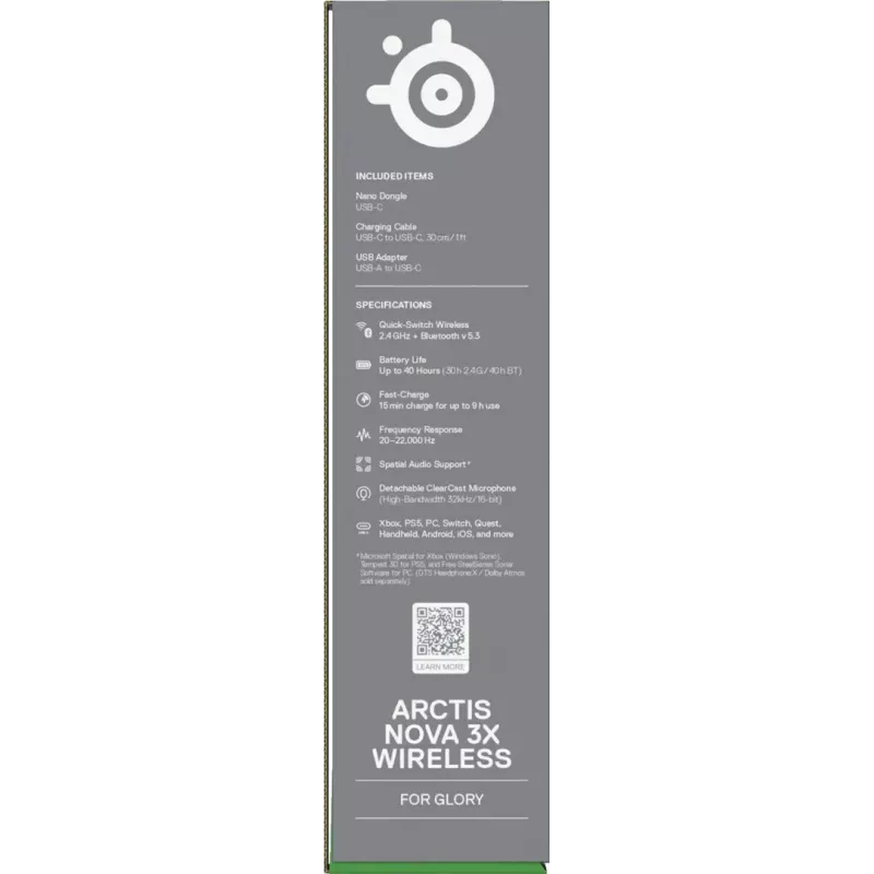 Headset STEELSERIES Arctis Nova 3X Wireless — binaurales Over-Ear-Headset, Bluetooth 5.3, 2,4 GHz RF, 40 h Akku, USB-C