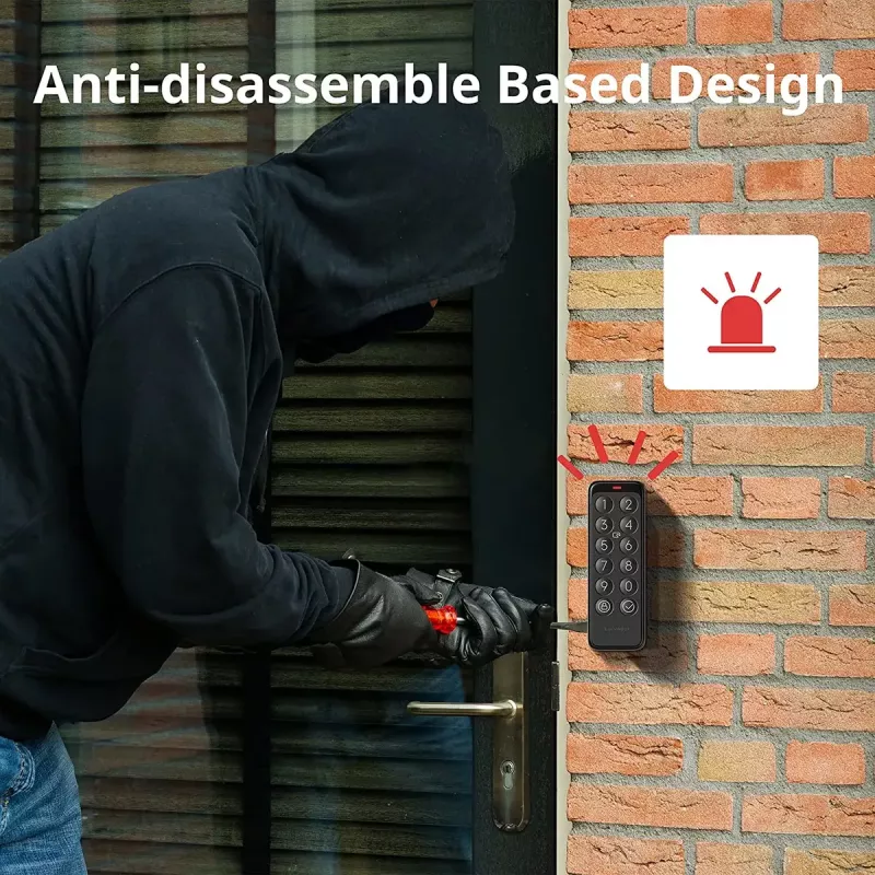 Smart-Türschloss SwitchBot Keypad Touch — Code- und Fingerabdruckzugang, schwarz, CR123A-Batterien, kabellos, 38×36×112 mm